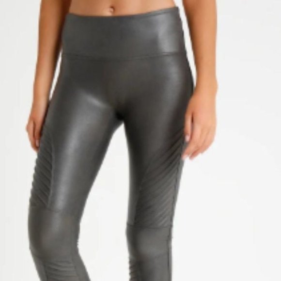 SPANX Dark Grey Faux Leather Moto Leggings XS - Picture 1 of 10